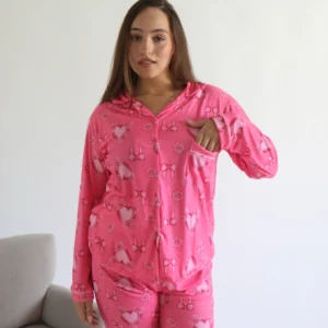 Pijama Camisero Corazones y Moños