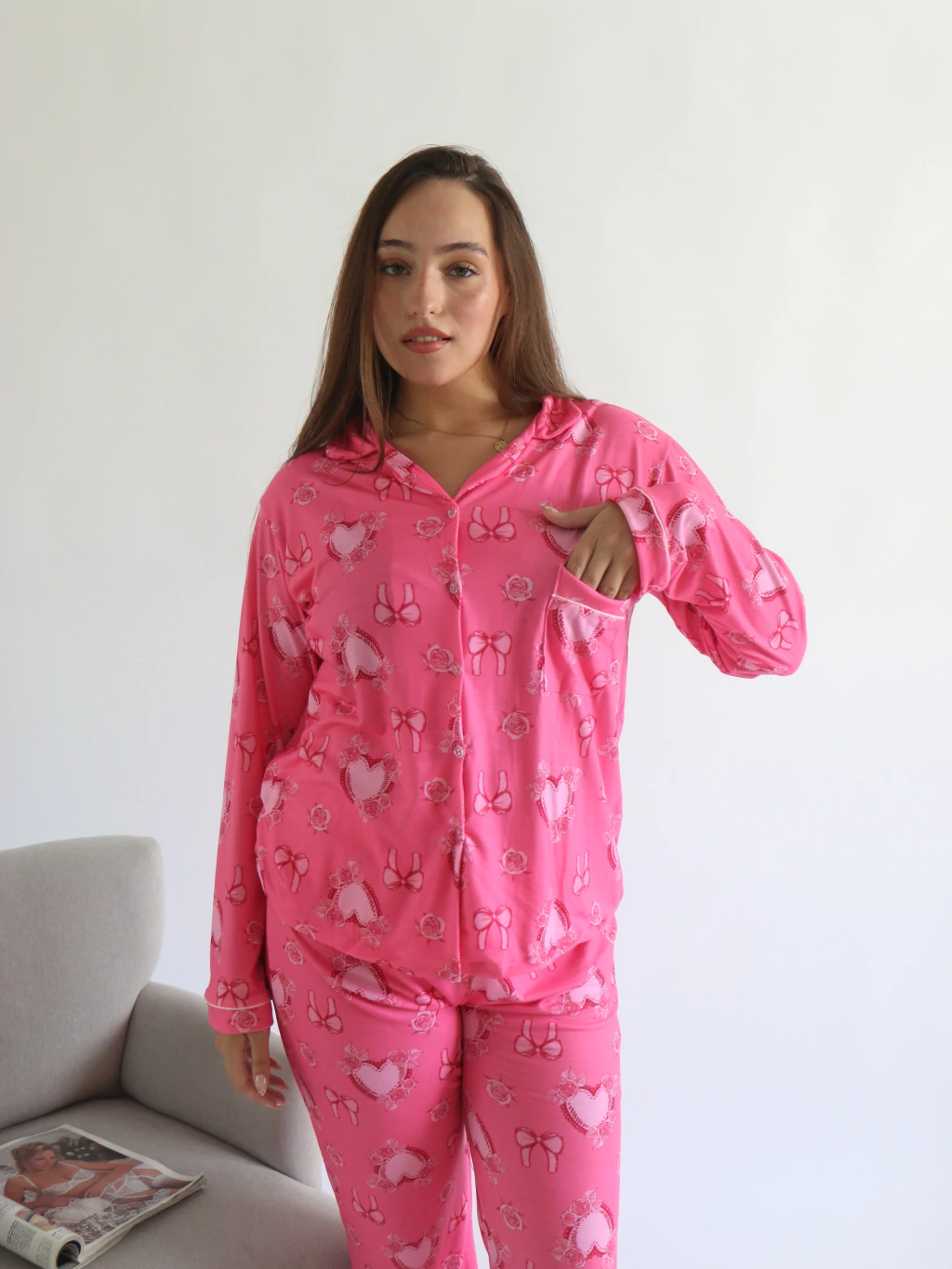 Pijama Camisero Corazones y Moños