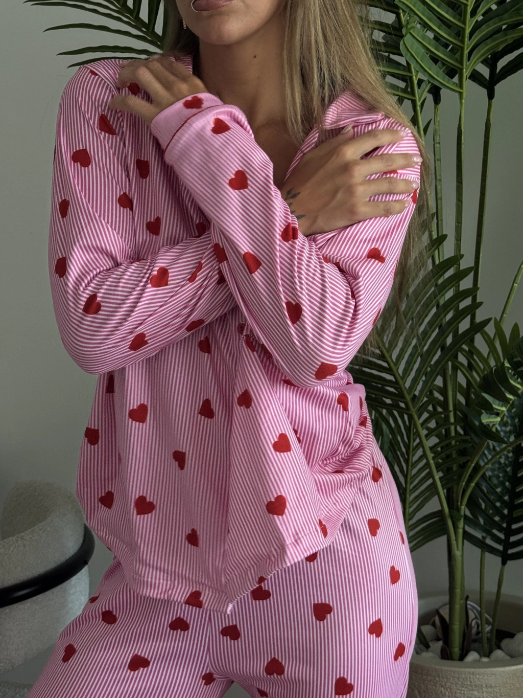 Pijama Camisero Rayas y Corazones - Imagen 3