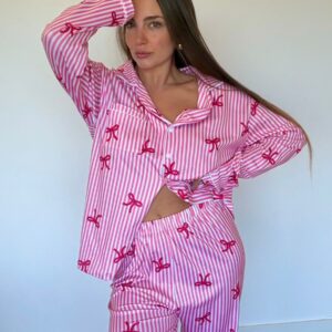 Pijama Camisero Rayas y Moños